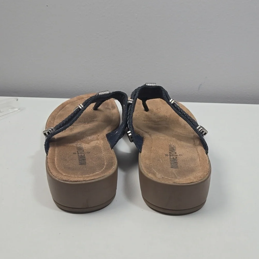 Minnetonka Navy Leather Sandals